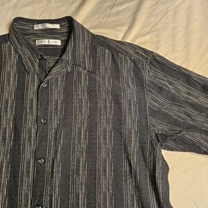 Geoffrey Beene Men's Size L Washable Silk Blend Shirt Black White Striped Short